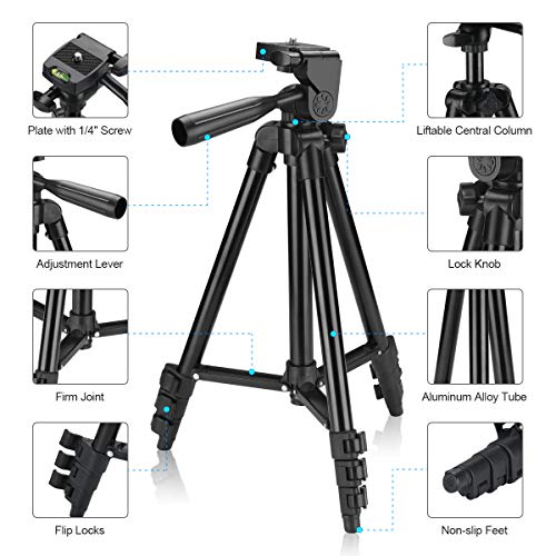Phone Tripod, 40” Extendable Max Load 6.6Lbs Lightweight Aluminum Travel Video Tripod Stand with Cell Phone Mount Holder & 1/4\