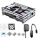 Smraza Case for Raspberry Pi 4 B, Case with Cooling Fan, 4PCS Heatsinks, 5V 3A USB-C Power Supply for Raspberry Pi 4 Model B (RPI 4 Board Not Included) - Black and Clear