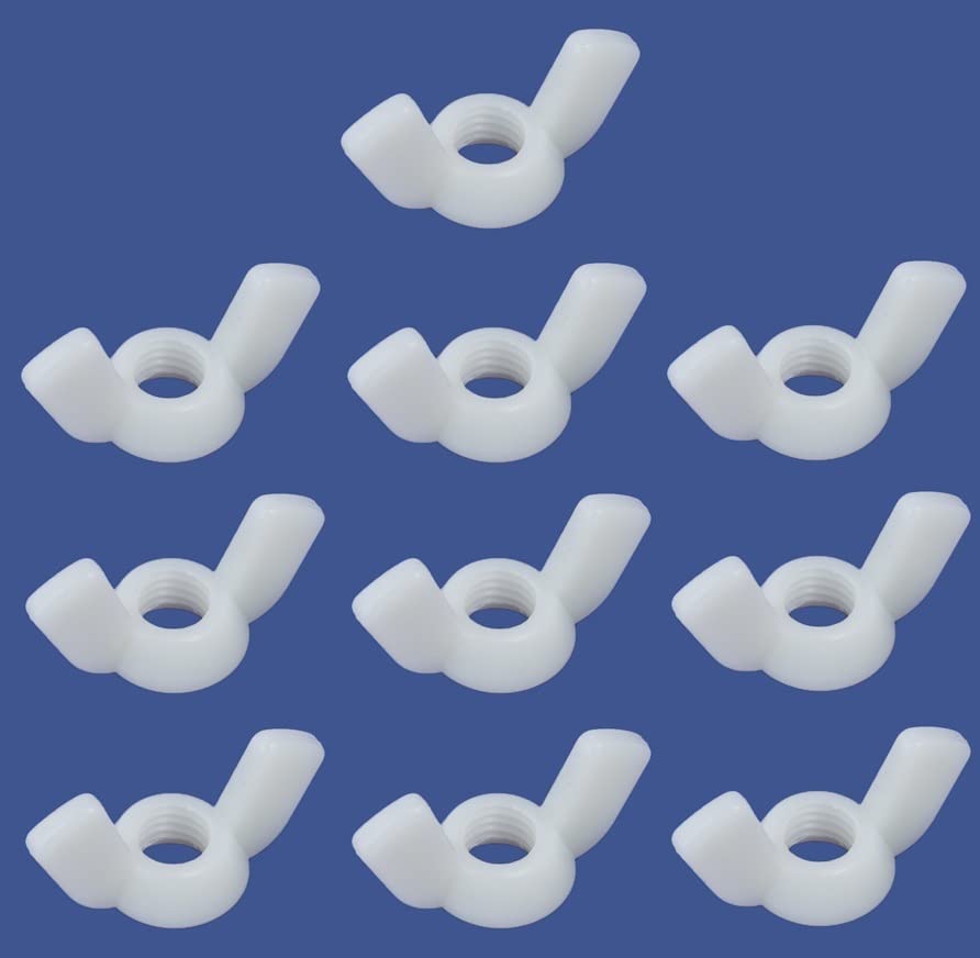 TERF® M8 White Nylon Wing Nuts M8 (8mm) Butterfly Nut Hand Twisted Tighten Nuts - Pack of 10