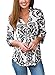 Casual Floral Print Pattern Shirts for Women Shirt 3/4 Cuffed Sleeves V Neck Blouses Ladies Blouses and Tops (Black, M)