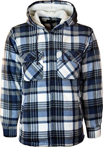 Kentex Online New Mens Padded Hooded Shirt Polar Fleece Fur Lined Work Shirts Winter Warm Hoody M L XL XXL