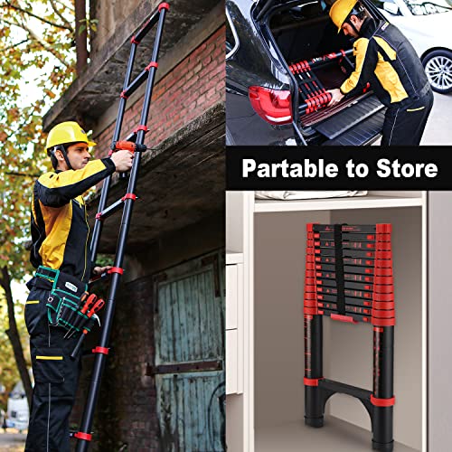 HBTower Telescoping Ladder 12.5 FT Red Aluminum Lightweight Extension