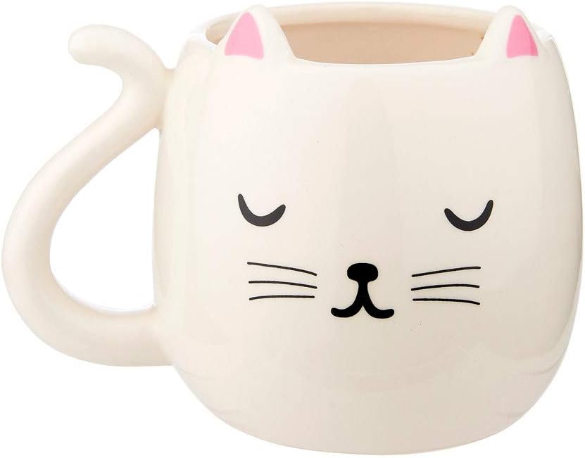 Sass & Belle Cutie Cat Shaped Mug, Cream, Black