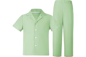 KEYWANTS Boys Linen Summer Beach Outfits Clothes Casual Short Sleeve Button Down Dress Collared Shirts Pants 2 Piece Set