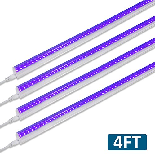 Barrina UV LED BlackLight bar 22w 4ft T5 Integrated Bulb Black Light Fixture For Blacklight Poster and Party Fun Atmosphere with Built-in ON/OFF Switch (4-pack)