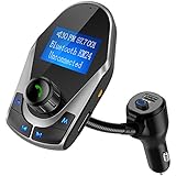 Nulaxy Bluetooth Car FM Transmitter Wireless Audio Adapter Receiver Handsfree Voltmeter Car Kit TF Card AUX USB 1.44 Display On/Off Button Folder Play Mode - KM24 Silver