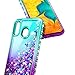 Galaxy A20 Case, Galaxy A30 Case with Tempered Glass Screen Protector, NageBee Glitter Liquid Floating Waterfall Durable Girls Women Cute Case for Samsung Galaxy A30/A20 (6.4 Inch) -Aqua/Purple