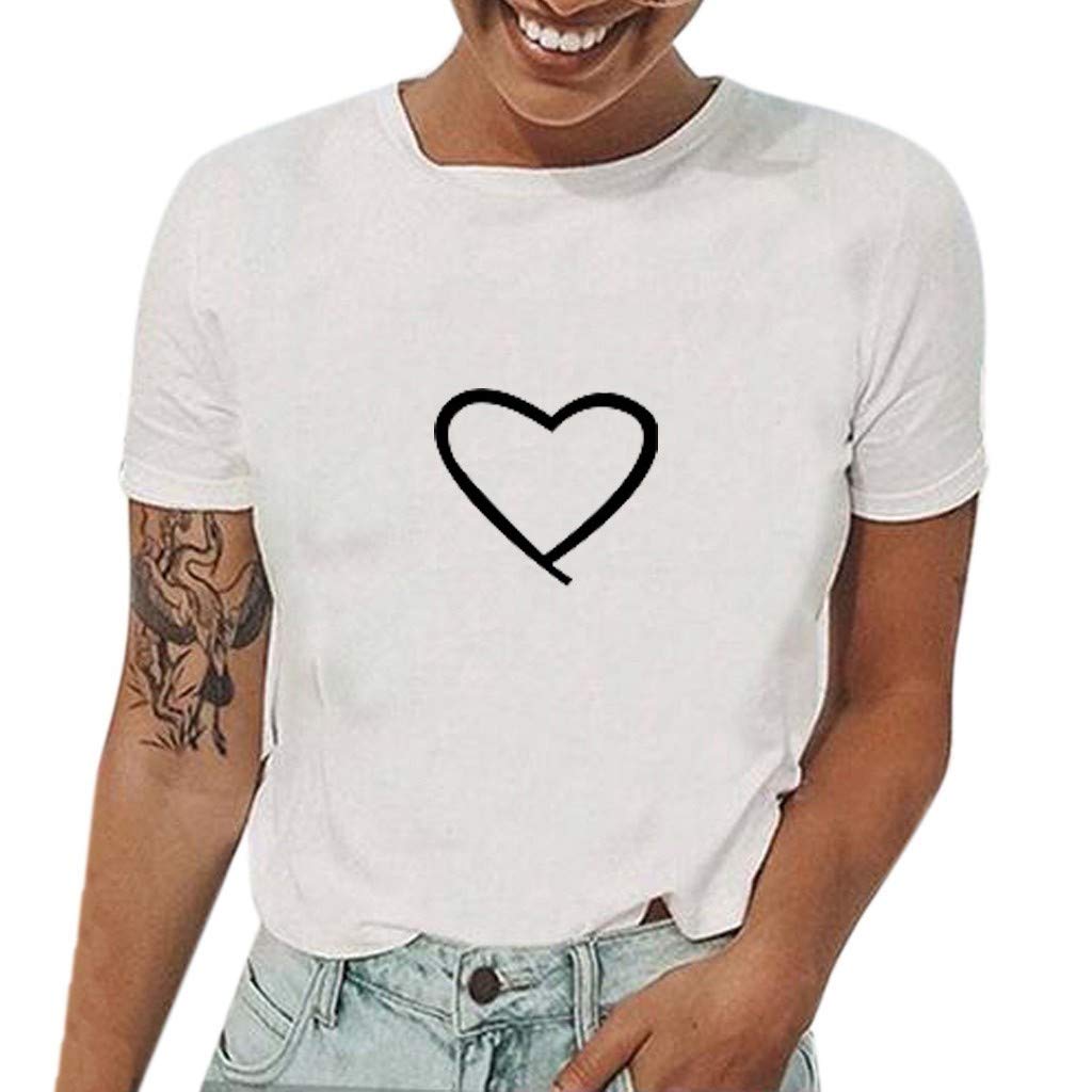 Heart Printed T Shirts Short Sleeve Womens Casual