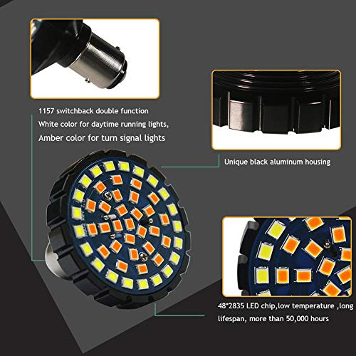 Miniclue 2-Inch White/Amber Switchback 1157 LED Front Turn Signal Light Bulbs For Harley Davidson,Full Can-bus No Hyper Flash No Resistor Required Replacements
