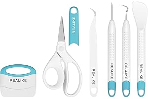 REALIKE Vinyl Weeding Tools Set Craft Vinyl Tools Kit Weeder/Scraper/Spatula/Tweezers/Scissor Basic Tool Compatible with Cricut/Silhouette/Siser HTV/Oracal Vinyl