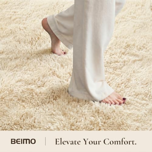 Hochflor Teppich Flauschig Creme Teppich Wohnzimmer Rund 100CM Teppiche Schlafzimmer Anti-Rutsch Bettvorleger Teppiche Weich rutschfest für Kinderzimmer