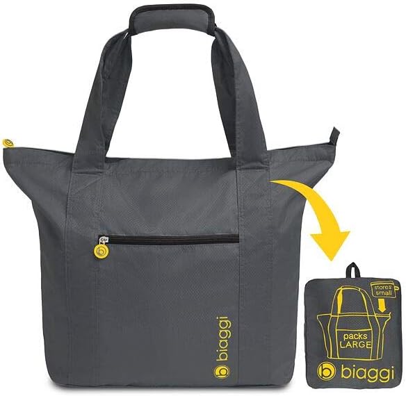Biaggi Paksak Packable Tote Bag - As Seen on Shark Tank - Gray - 21-Inch