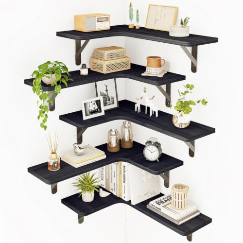 Fixwal Conner Shelves Wall Mounted for Decor, Black Set of 5 |