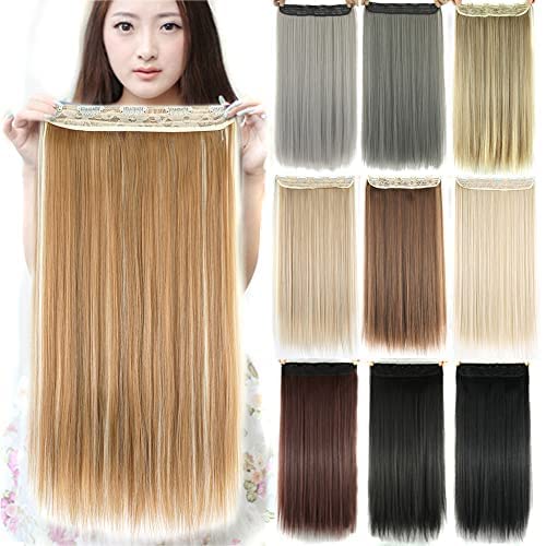 IMISSU Long Natural Thick Hair Straight Clip in on Synthetic Hair Extensions Hairpieces for Women (24 Inch,Layer Copper Mix Blonde)