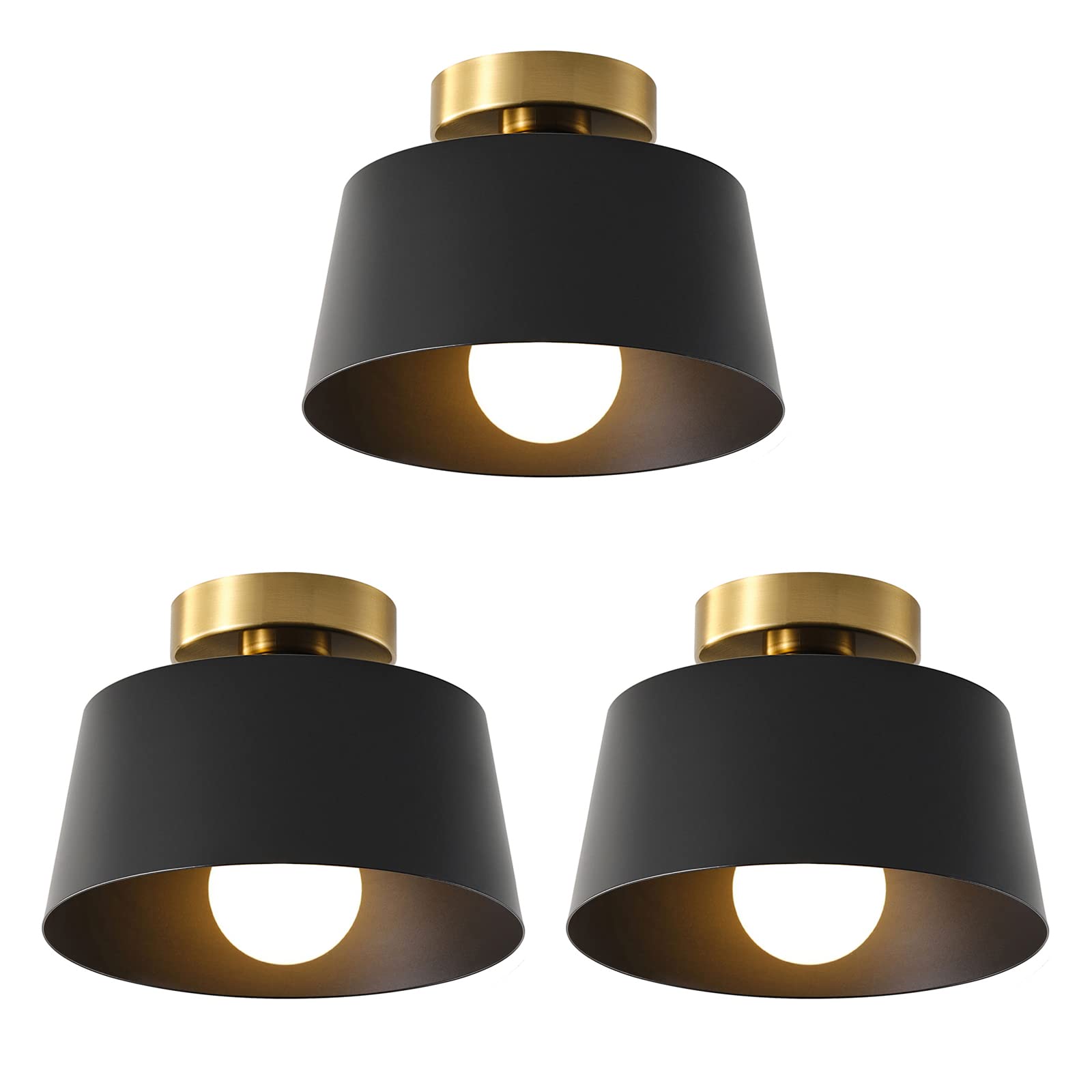 Photo 1 of **ONLY ONE PACK**LHLYCLX Ceiling Light Fixture, Hallway Ceiling Light with Gold Plate and Matte Black Shade, Modern Simple Style Porch Light Fixtures Semi Flush Mount (3 Pack Black)