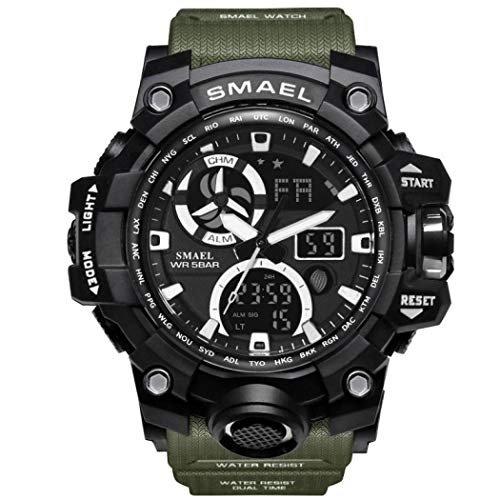 Smael Mens Large Dual Dial Digital Watch Casual Sport Watch LED Military Watch with Rubber Strap (Green Strap with Black face) Smael Mens Large Dual Dial Digital Watch Casual Sport Watch LED Military Watch with Rubber Strap (Green Strap with Black face)
