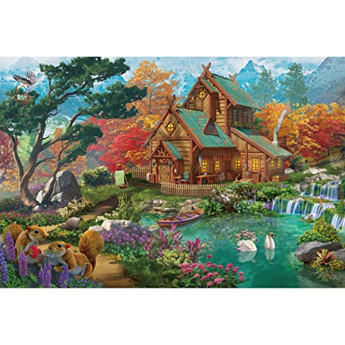 Lavievert Wooden Jigsaw Puzzle 1000 Piece Puzzle for Adults and Kids - Forest Cabin