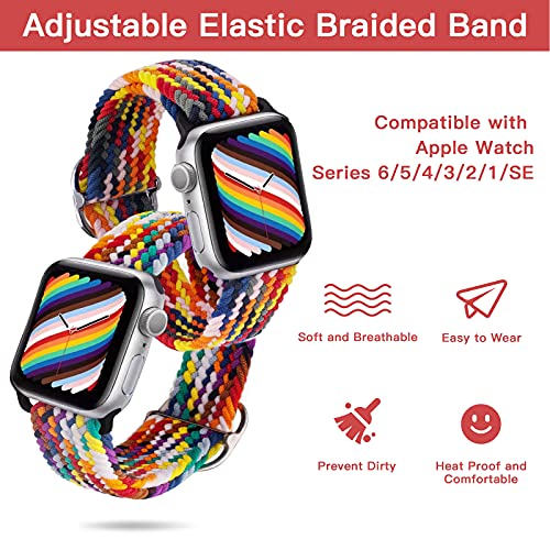 2 Pack Compatible with Apple Watch Bands 38mm 40mm 42mm 44mm for Women Men, ANDOLO Braided Elastic Solo Loop Smartwatch Bands Wristbands Replacement Strap for iWatch Series 7 6 5 4 3 2 SE