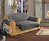 Elegant Comfort QUILTED REVERSIBLE FURNITURE PROTECTOR for Pet Dog Children Kids with TIES TO PREVENT SLIPPING OFF Gray/Black Loveseat Size