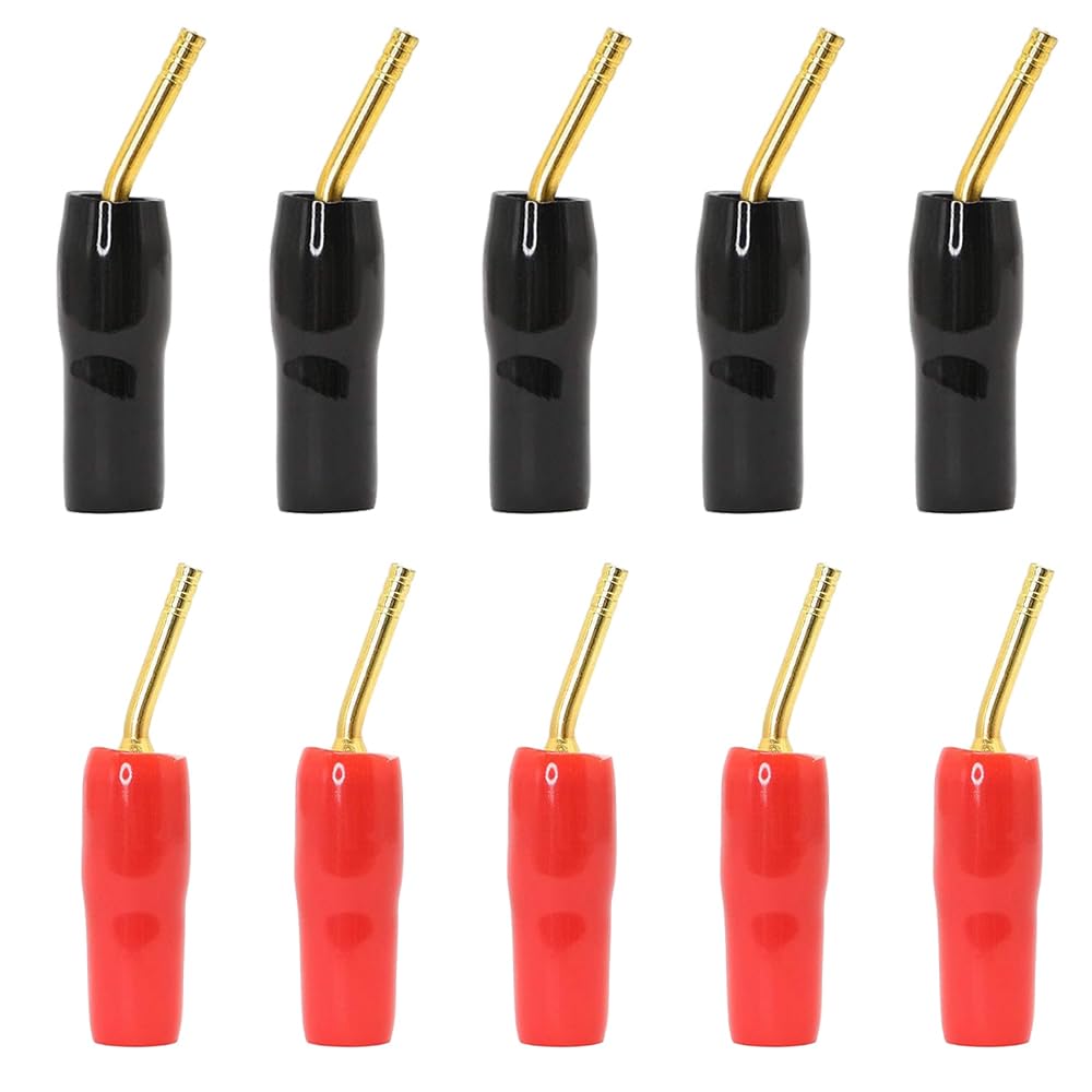 MinLUOCER 10 PCS Banana Male Plugs 2MM Audio Speaker Cable Connector Gold-Plated Flex Pin Banana Plugs Connector for Amplifier Speaker Wires Sound Systems