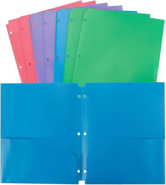 Folders 3 Hole Letter Size 8 Pack Plastic Heavy Duty for