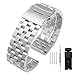 Kai Tian 20mm Brushed Finish Stainless Steel Watch Band Strap Bracelet Wristband with Double Buckle Clasp for Women Men,Silver