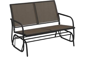 vidaXL Brown Garden Glider Bench with High-Rise Back and Armrests – Durable Textilene and Steel Material, UV, Comfortable Seating for Outdoor Use