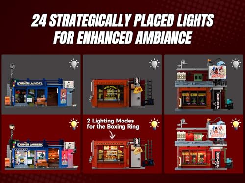 LUMIBRICKS Street Fusion Boxing Club Lighting Building Bricks Set - City Town Modular Playset Collection Display kit with Minifigures 3036 Pcs for Adults & Teens & Life Enthusiasts