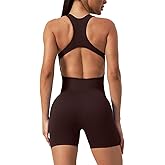 Wallace Athletics Short Athletic Bodysuit, Leotard Shorts - Workout Jumpsuits for Women Backless Tummy Control Seamless Tank Top Jumpsuit - (Brown) Medium