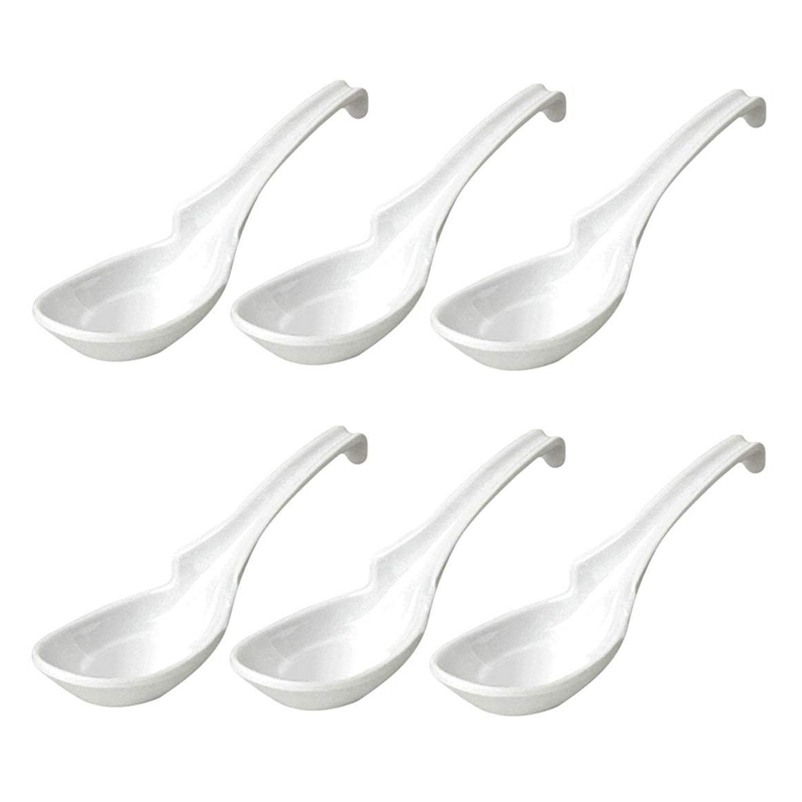 View 1 of **One Broken** JapanBargain 2777x6, Chinese Soup Spoons Asian Korean Japanese Wonton Soba Rice Pho Ramen Noodle Spoon Notch and Hook Ladle Style Spoon Set of 6, White