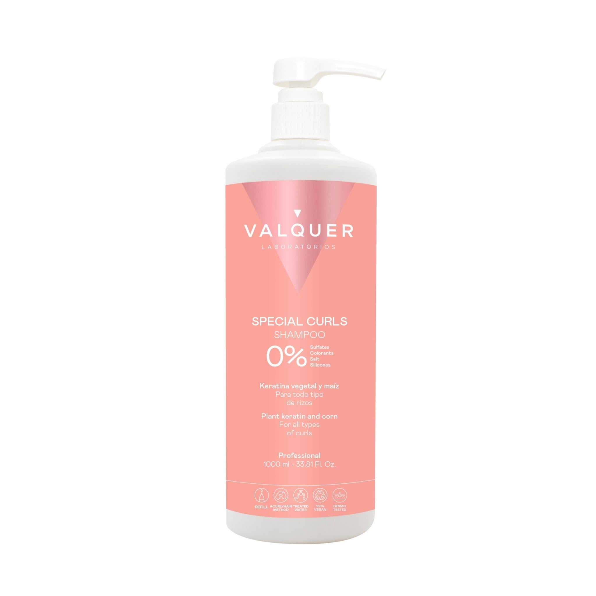 VALQUER Curly Hair Shampoo Zero Formula | Special for Defined Curls | Hydrates, Softens & Fights Frizz and Dryness | With Plant-Based Keratin & Corn Extract | Vegan | Curly Method Approved | 1L