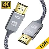 4K HDMI Cable 10ft - Capshi High Speed 18Gbps HDMI 2.0 Cable - HDCP 2.2-4K HDR, 3D, 2160P, 1080P, Ethernet - 28AWG Braided HDMI Cord - Audio Return Compatible TV, PC, Blu-ray Player, Apple TV