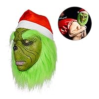 Runfon Christmas Mask Funny Grinch Stole Christmas Cosplay Party Mask Hat Full Latex Mask with Adult Costume Grinch Party Mask