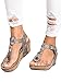 Pxmoda Women's Boho Braided Wedge Sandals Casual T-Strap Wedge Heel Sandal Shoes (US 8, Grey)
