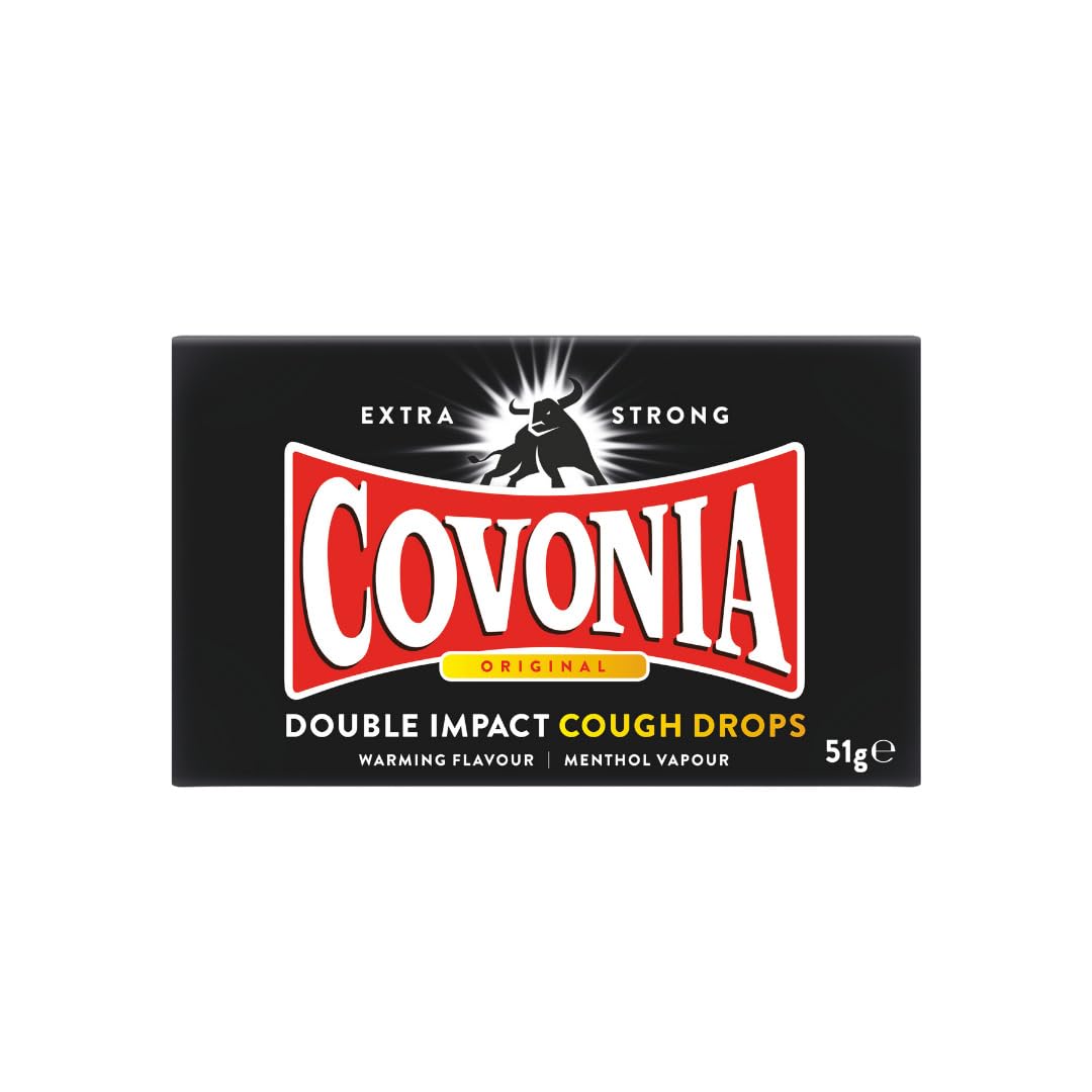 Covonia Double Impact Cough Drops Original Flavour , Powerful Menthol Vapours , Suitable for Vegetarians , Alcohol Free Cough Drops , 51g