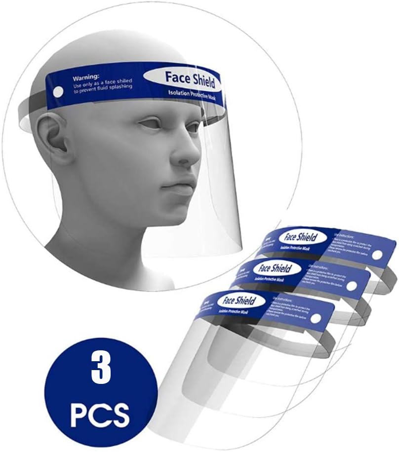 KOKODI Face Shield Protective Visor, Reusable Plastic Adjustable Transparent Face Shield to Prevent Saliva, Droplet, Pollen and Dust with Elastic Band and Comfort Sponge, Protect Eyes and Face (3pack)