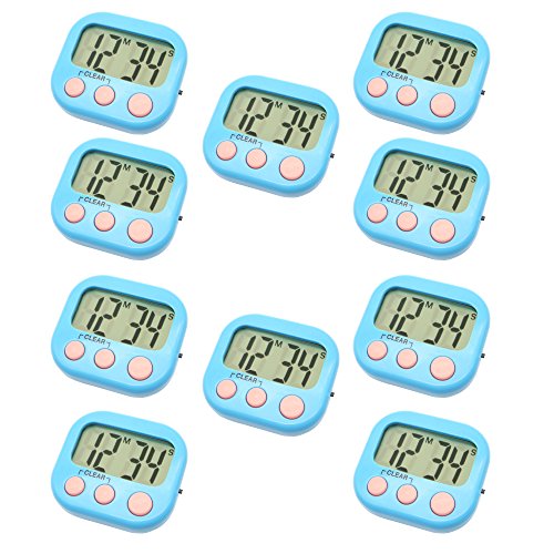 10 Pack Digital Kitchen Timer Magnetic Back Big LCD Display Loud Alarm Minute Second Count Up Countdown With ON/OFF Switch For Kitchen, Homework, Exercise, Game(10 Blue)