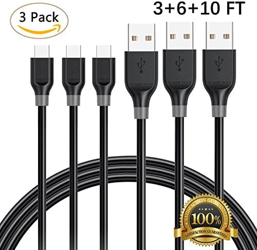 USB Type C Cable, 3Pack 3FT 6FT 10FT USB C Charger Cable Fast Charging Cord for Samsung Galaxy Note 8,S8 Plus,LG V30 V20 G6 G5,Google Pixel,Nexus 6P 5X,Moto Z Z2 & More