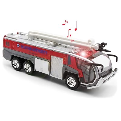 Ailejia Airport Diecast Fire Truck Engine Pullback Friction Toy Engineering Vehicle fire Truck Model red