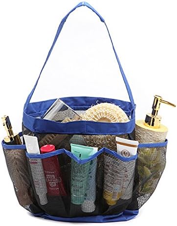 Portable Mesh Shower Tote, Quick Dry Hanging Toiletry and Bath Organizer with 8 Storage Pockets,Portable Shower Tote Storage Organiser Perfect Travel Bag Blue