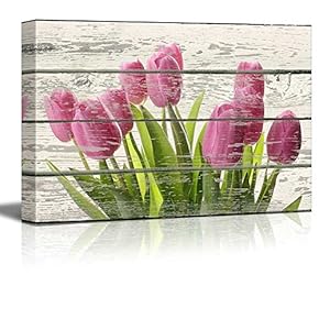 Bouquet of Beautiful Pink Tulips Artwork Rustic