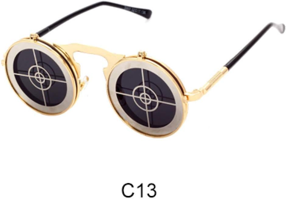 HUYANJING Unique Steampunk Sunglasses Men Women Designer Round Flip Up Sun Glasses Clip Uv400 Vintage Retro Hip Hop Sunglass