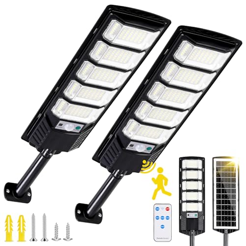 Dopwii Lamparas Solares Exterior 6000mAh,240 LED 15000 Lúmenes con Sensor de Movimiento, Luces Solares para Exterior Jardin, IP65,Lámpara Solar con 4 Modos de Iluminación y Mando a Distancia(2 Piezas)
