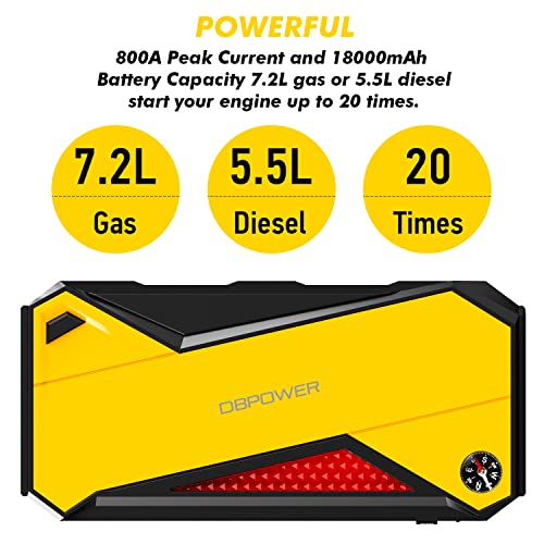 Dbpower 800a mah Portable Car Jump Starter Up To 7 2l Gas 5 5l Diesel Engine Battery Booster With Smart Charging Port Storage Temperature 95 F Pricepulse