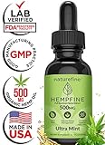 Hemp Oil - (500 MG) Zero THC CBD Cannabidiol - Full Spectrum Hemp Oil - New Sweet Mint Flavor - Natural Pain Relief & Anxiety - Hempfine - Proudly Grown & Made in USA