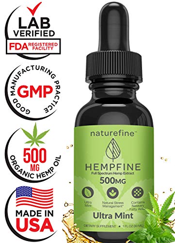Hemp Oil - (500 MG) Zero THC CBD Cannabidiol - Full Spectrum Hemp Oil - New Sweet Mint Flavor - Natural Pain Relief & Anxiety - Hempfine - Proudly Grown & Made in USA
