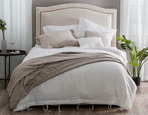 meadow park Stone Washed Linen Duvet Cover Set 3 Pieces, Queen 90 inches x 94 inches, Pillow Shams 20 inches x 26 inches, Ties Closure Style - Corner Ties - Super Soft, White