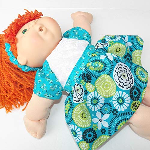 Cabbage Patch KIDS 16 inch Doll Clothes Blue Flower Dress and headband handmade- NO DOLL