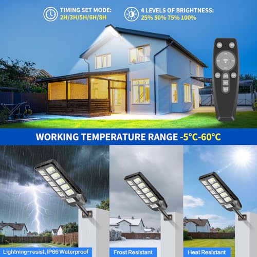 Adewalk Outdoor Solar LED Street Light with Remote Control, 330 LEDs, 7000mAh, Motion Sensor, IP66 Waterproof, 3 Modes, Solar Street Light for Garden, Garage and Road