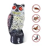 Ohuhu Solar Powered Horned Owl Decoy with Flashing Eyes & 3 Different Scary Sounds